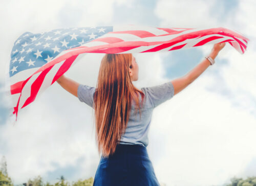 woman waving flag